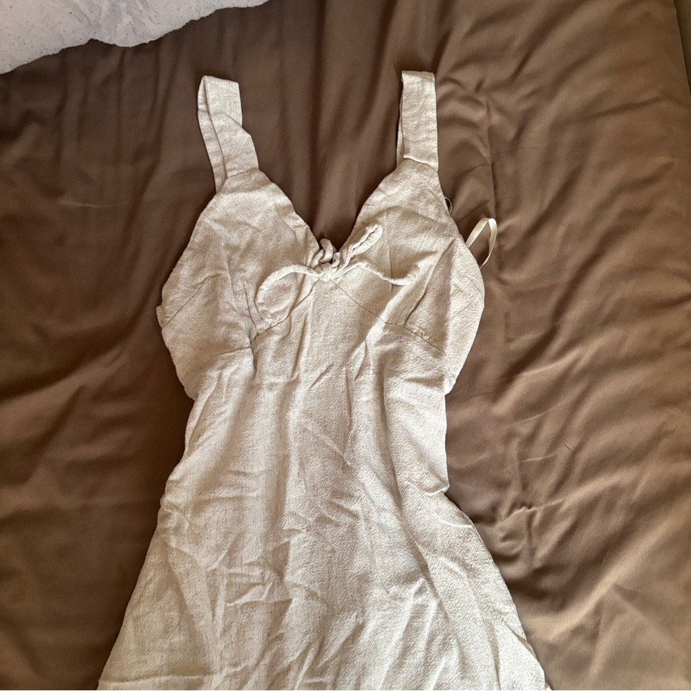 Cream Linen Midi Dress
